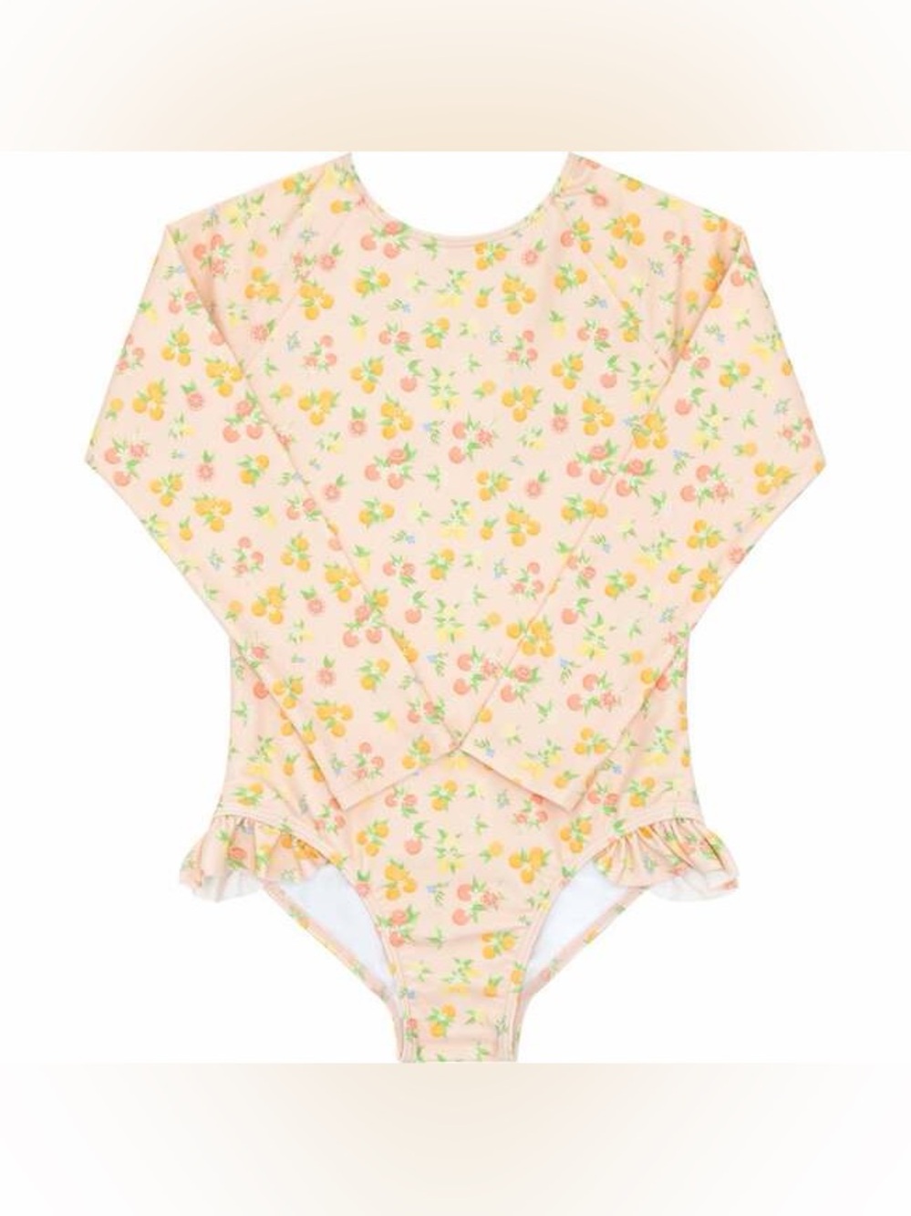 Minnow Swim Baby Girl Long-Sleeve Peach Floral Rash Guard One-Piece Swimsuit 1